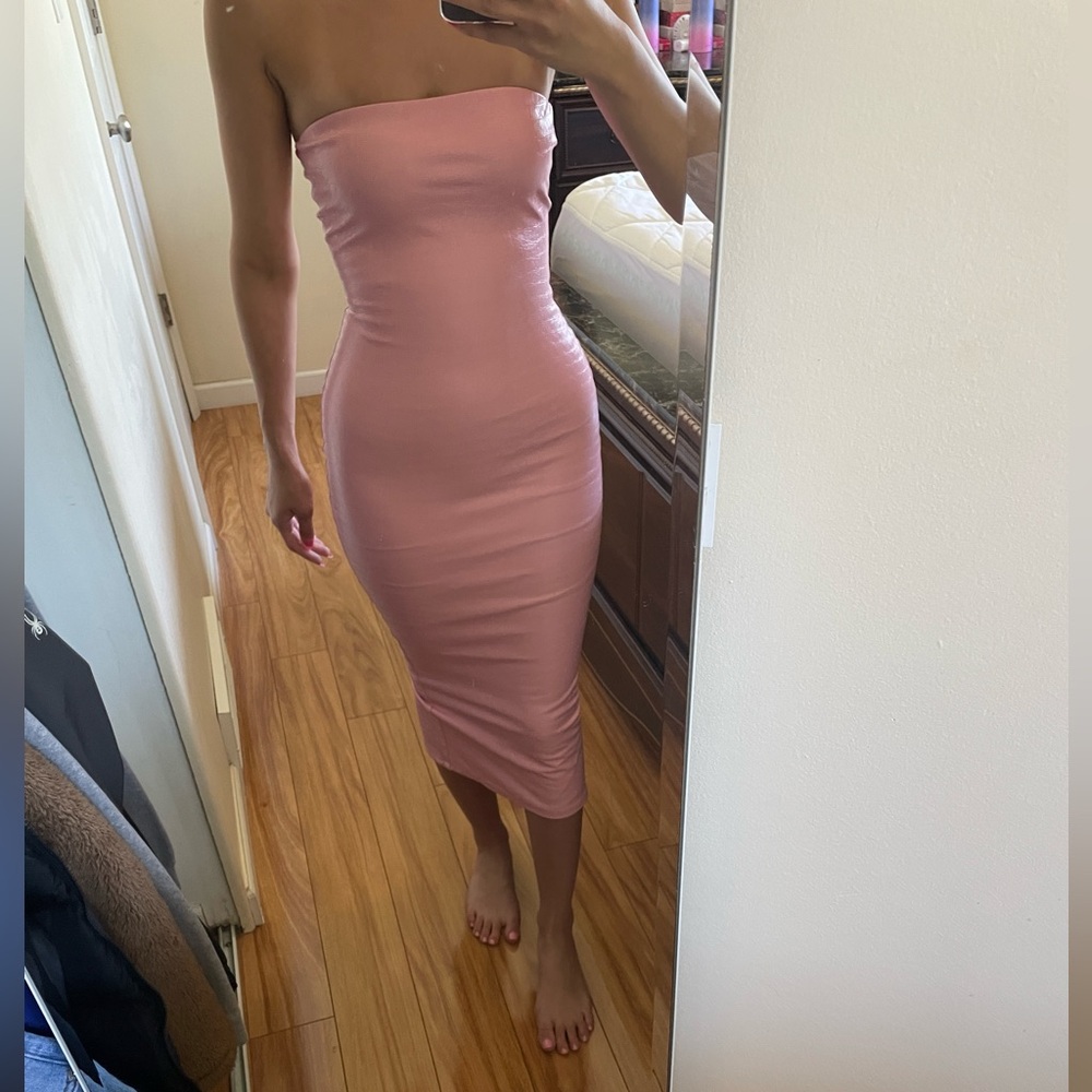 Naked Wardrobe The Crocodile Tube Dress PINK Size XS